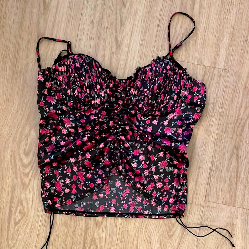 For Love and Lemons Pink Floral Corset Tank